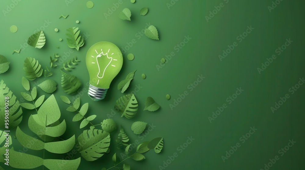 Poster glowing green paper light bulb symbolizing ecofriendly innovation abstract background with subtle co