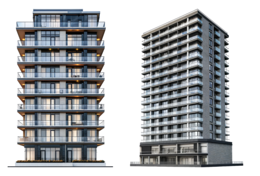 Condo building isolated on transparent background, set of - Powered by Adobe