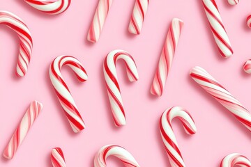 Candy Cane Christmas Pattern on Pink Background