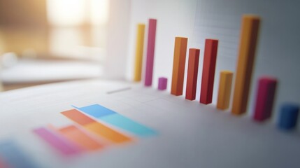 A close-up of a bar graph with 3D effects, showcasing detailed data comparisons and trends on a financial analyst desktop screen