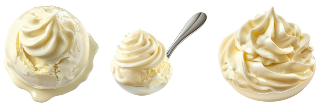 A scope of creamy white vanilla pudding isolated on transparent background, set of