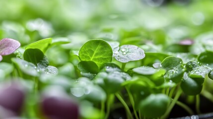 Close-up of vibrant microgreens thriving in modern hydroponic indoor garden system