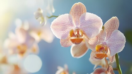 A close-up of a delicate orchid with intricate patterns and soft, translucent petals, showcasing its exotic beauty and elegance.