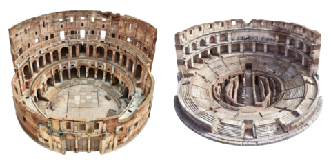 Ancient roman amphitheater isolated on transparent background, set of