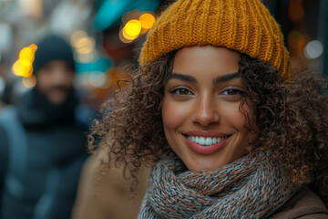 A couple exploring a vibrant market together, smiling and enjoying the diverse experiences. Concept of cultural exploration and connection.