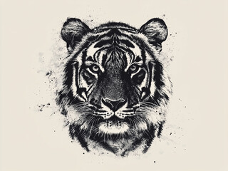 Monochrome Tiger Face - tiger, animal, wildlife, portrait, illustration, sketch, black and white, head, face, nature, wild, big cat, drawing, feline, artistic, graphic, ink, art, fierce