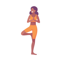 Happy Woman Stand in Yoga Asana Pose Vector Illustration