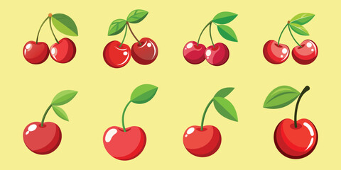 Set of cherry with leaf 