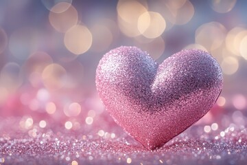 Obraz premium Glittering Pink Heart with Silver Bokeh