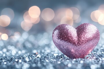 Obraz premium Glittering Pink Heart with Silver Bokeh