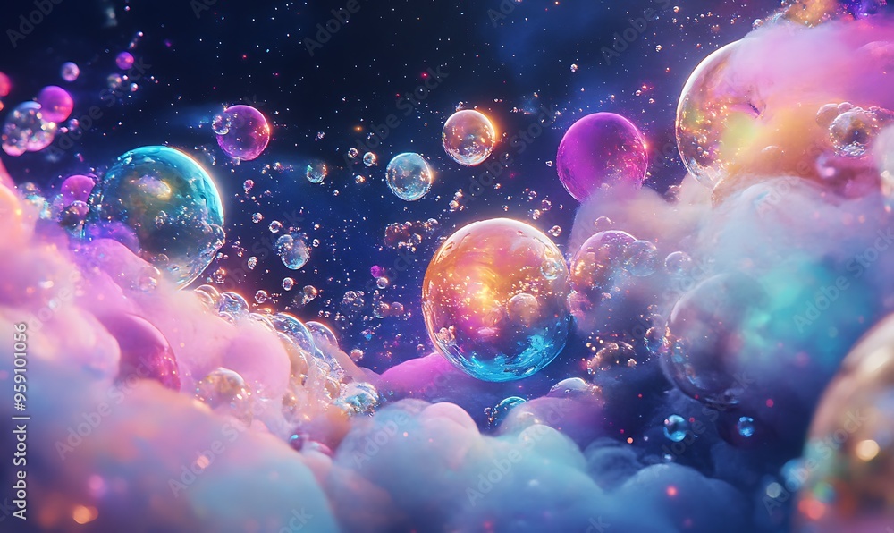 Aufkleber iridescent bubbles floating in a cloud-like environment