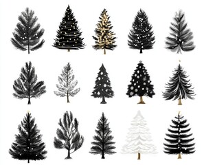 Obraz premium Christmas Trees Clipart. Collection of Classic Black Christmas Tree Decorations