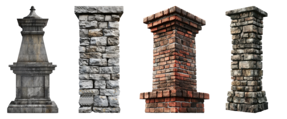 Chimney stack isolated on transparent background, set of