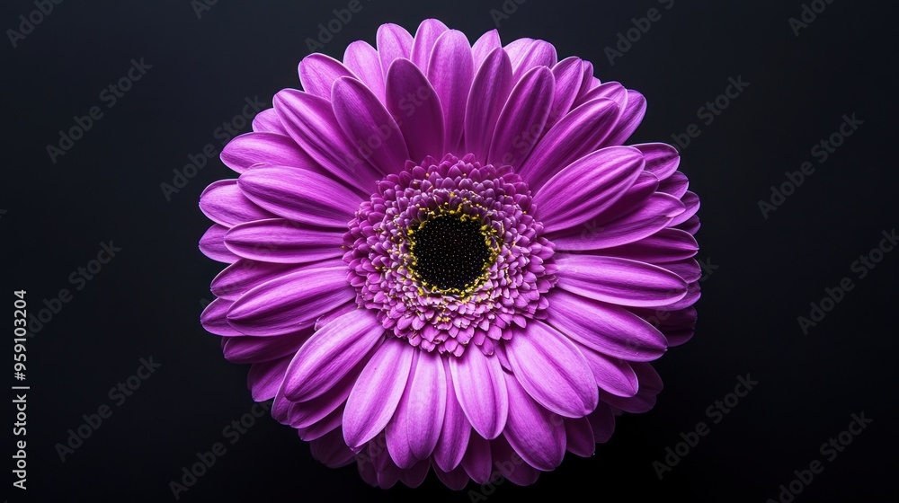 Poster Pink Gerbera Daisy Flower with Black Background