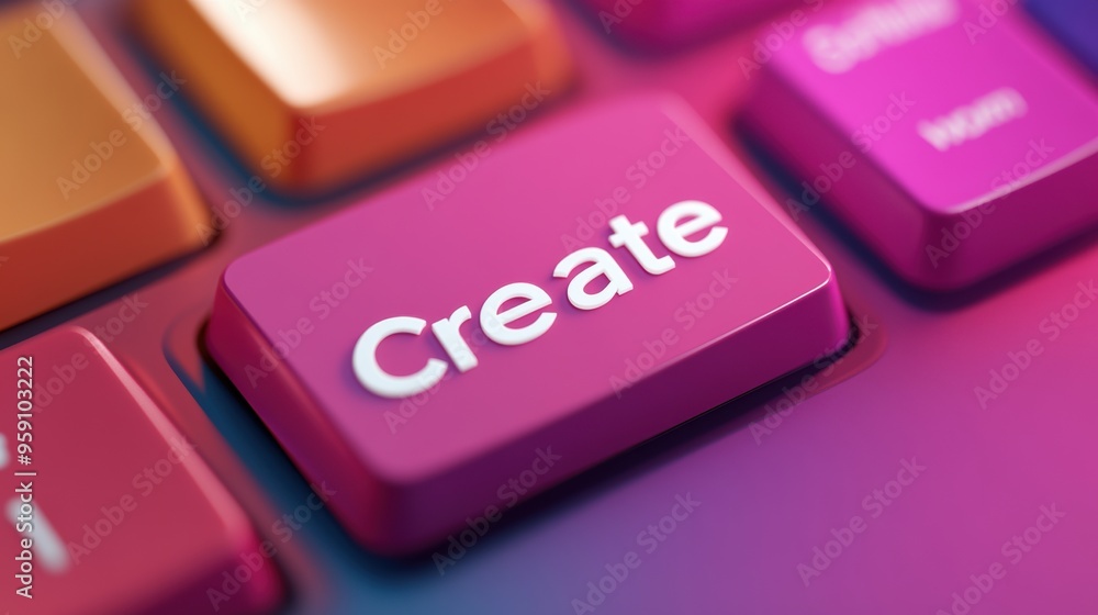 Poster a close up of a colorful keyboard with the word create on it, ai