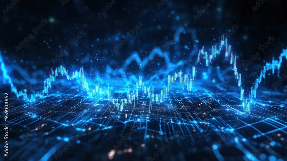 Poster complex stock market charts and graphs with stock market data visualization.