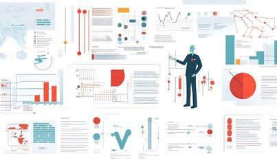 Abstract Data Visualization with Charts, Graphs, and a Person Presenting