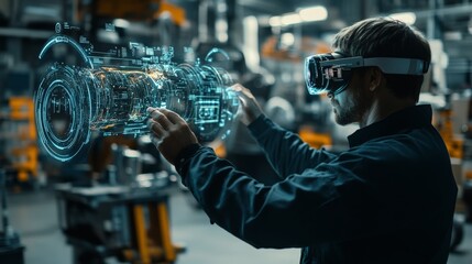Engineer using augmented reality headset for industrial design