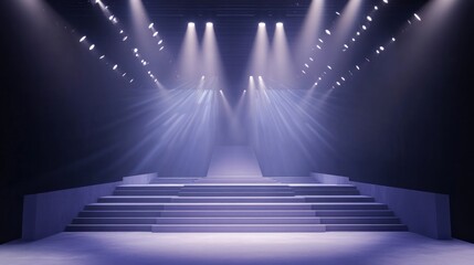 Empty fashion show stage with spotlights for a stylish fashion event.