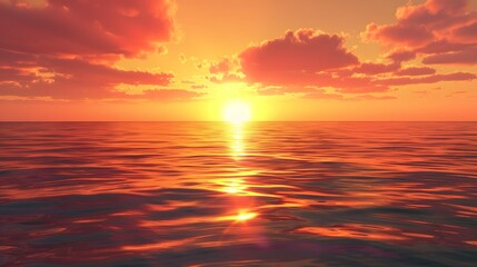 Fototapeta premium Sunset Over the Ocean: A breathtaking sunset over the ocean, with the sky painted in vibrant colors reflecting on the water. 