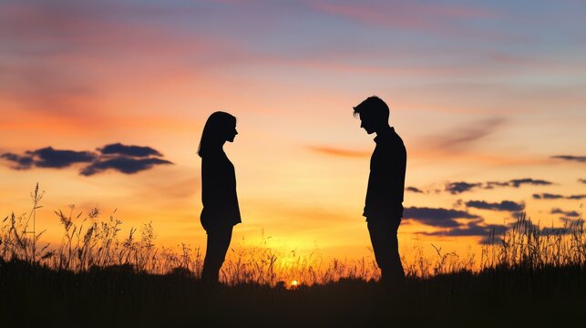 Couples Breaking Up. Silhouette of Couple Breaking Up a Relationship in Sad and Dark Setting