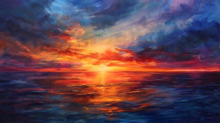 Sunset Over the Ocean: A breathtaking sunset over the ocean, with the sky painted in vibrant colors reflecting on the water.
