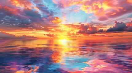 Sunset Over the Ocean: A breathtaking sunset over the ocean, with the sky painted in vibrant colors reflecting on the water.
