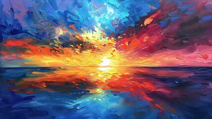 Fototapeta premium Sunset Over the Ocean: A breathtaking sunset over the ocean, with the sky painted in vibrant colors reflecting on the water. 