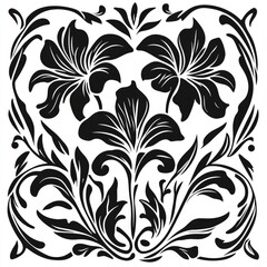 Flowers For Stencils. Art Nouveau Style Decorative Elements with Stylized Black Flowers
