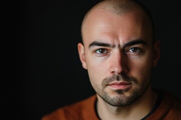 Obraz premium Mens Hair Loss. Portrait of a Worried Man with Alopecia, Taking Care of Brown Hair