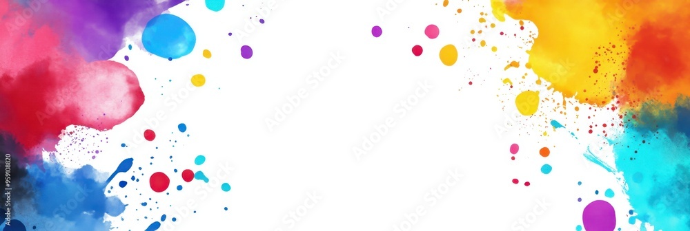 Poster colorful background with abstract shapes and splashes, white backdrop for design elements colorful b