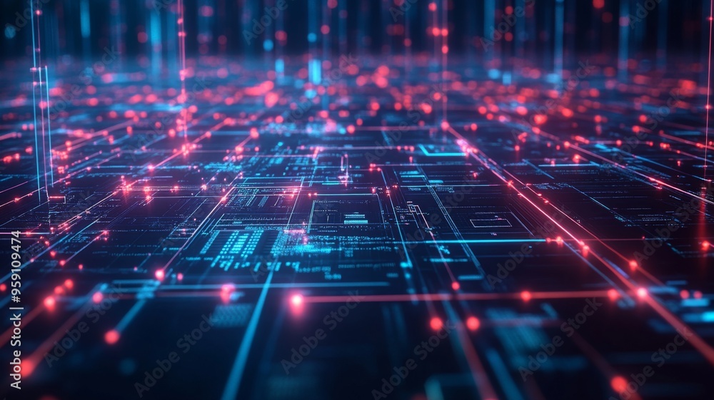 Aufkleber A futuristic 3D graph with interconnected nodes and lines, showcasing a network of data and relationships in a digital, high-tech environment