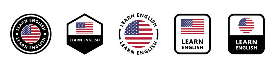 Learn English - vector signs for language school banner or poster.