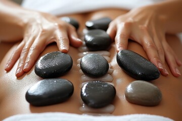 Smooth Stones. Hot black stones, smooth oval shapes, spa massage thera