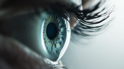 Stunning close-up view of a striking blue eye featuring long, dramatic black eyelashes and vibrant, captivating colors.