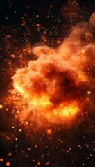 Naklejka premium A vibrant explosion with fiery colors and glowing particles, creating a mesmerizing visual display against a dark backdrop.