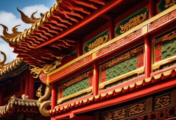 Fototapeta premium detailed examination intricate roof design elements traditional chinese architecture showcasing unique cultural symbolism, details, curves, colors, tiles