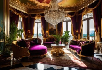 Fototapeta premium opulent interior design showcasing luxurious features illuminated abundant natural light, elegant, sophisticated, modern, bright, vibrant, chic, upscale