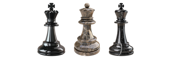 King chess piece isolated on transparent background, set of