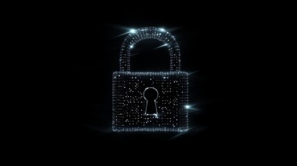 Futuristic digital lock hologram on black background