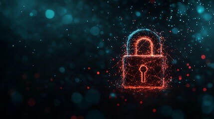 Futuristic digital lock with glowing network connections in cybersecurity theme