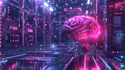 Futuristic neural interface with sleek brain computer fusion and iridescent holographic sensors