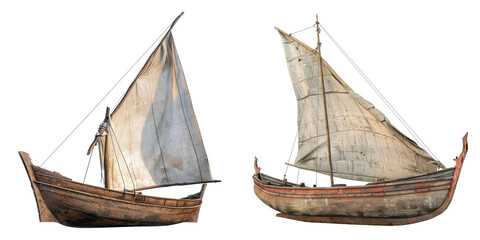 Dhow boat isolated on transparent background, set of