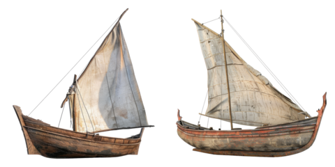 Dhow boat isolated on transparent background, set of