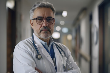 Portrait of a compassionate physician in the hospital, providing care and medical attention with empathy and professionalism to his patients.