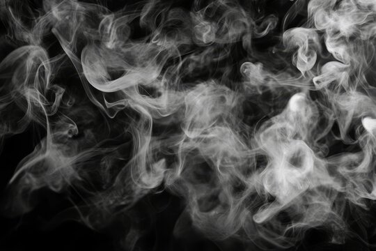 Abstract photo of white smoke swirling on a black background.  The smoke is delicate and ethereal, creating a sense of mystery and intrigue. The photo can symbolize freedom, transformation, or the eph
