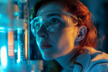 Portrait of an excited scientist in her laboratory, exploring new frontiers in scientific research and innovation.