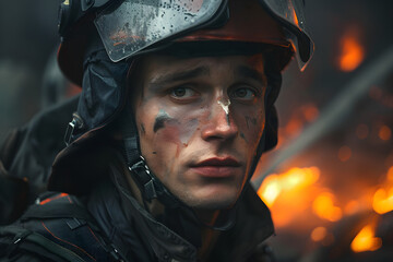 Portrait of a firefighter ready for action at the station, reflecting bravery and commitment.