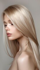 Naklejka premium Beautiful blonde haired with stylish long hairstyle. Woman on white background