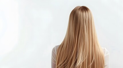 Fototapeta premium Beautiful blonde haired with stylish long hairstyle. Woman on white background
